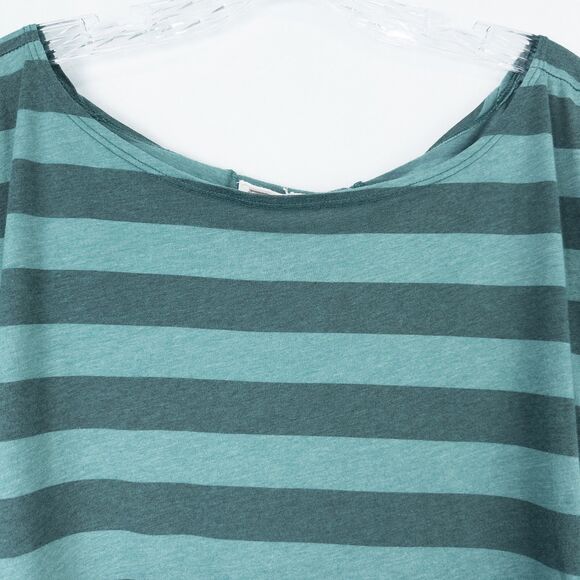 Aventura Striped Ruched Sides Short Sleeve Top Womens Large Green Boat Neck - Picture 6 of 16